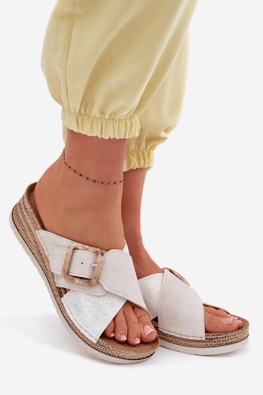 Moteriškos šlepetės su platforma dekoruoti su sagtimis Inblu RV000012 dramblio kaulo spalvos