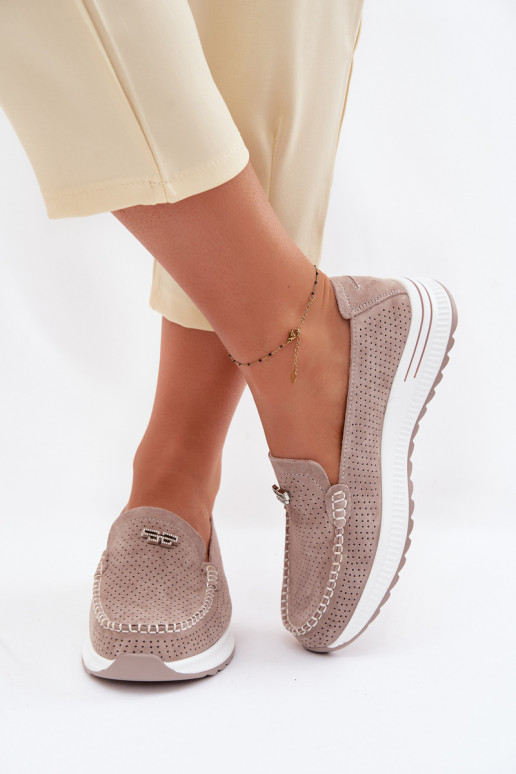 moteriški mokasinaisuĮjungtaturalnego iš zomšosu smėlio spalvos Demela