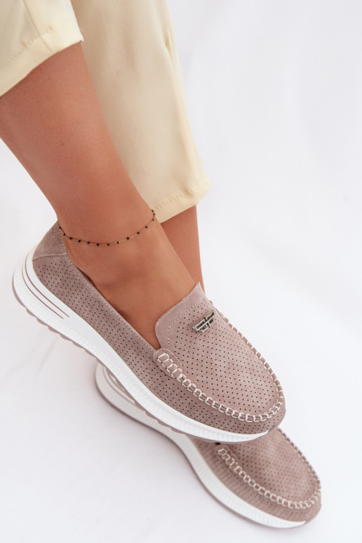 moteriški mokasinaisuĮjungtaturalnego iš zomšosu smėlio spalvos Demela