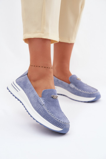 moteriški mokasinaisuĮjungtaturalnego iš zomšosu mėlynos spalvos Demela