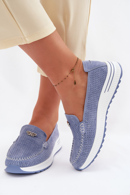 moteriški mokasinaisuĮjungtaturalnego iš zomšosu mėlynos spalvos Demela