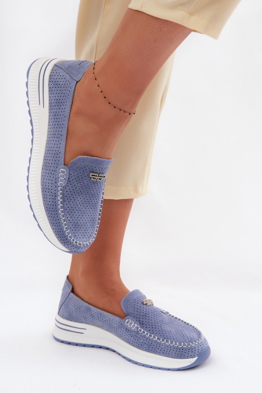 moteriški mokasinaisuĮjungtaturalnego iš zomšosu mėlynos spalvos Demela