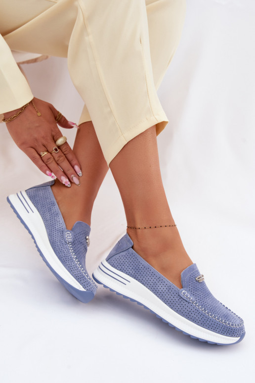 moteriški mokasinaisuĮjungtaturalnego iš zomšosu mėlynos spalvos Demela