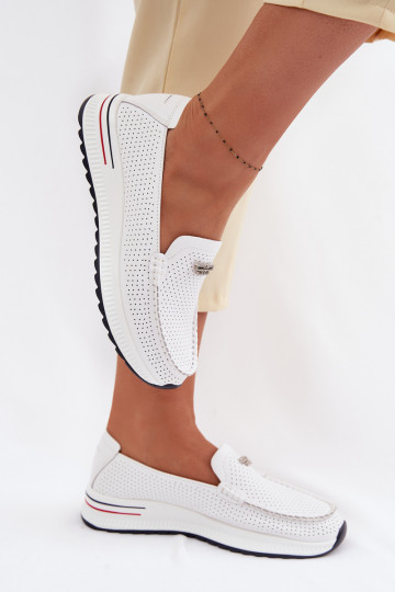 moteriški mokasinaisuĮjungtaturalnej Skóry baltos spalvos Demela