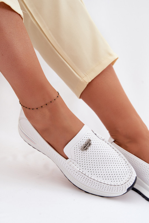 moteriški mokasinaisuĮjungtaturalnej Skóry baltos spalvos Demela