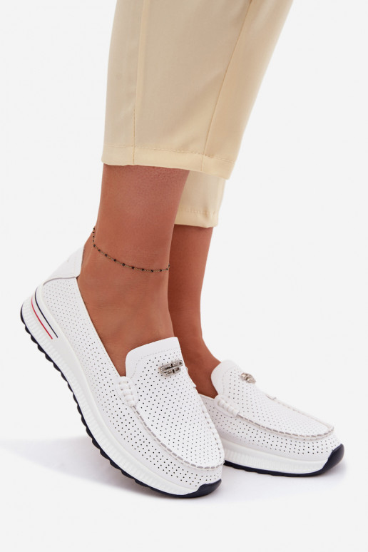 moteriški mokasinaisuĮjungtaturalnej Skóry baltos spalvos Demela