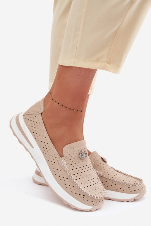 su aužūro elementais moteriški mokasinaisuĮjungtaturalnej Skóry smėlio spalvos Kemela