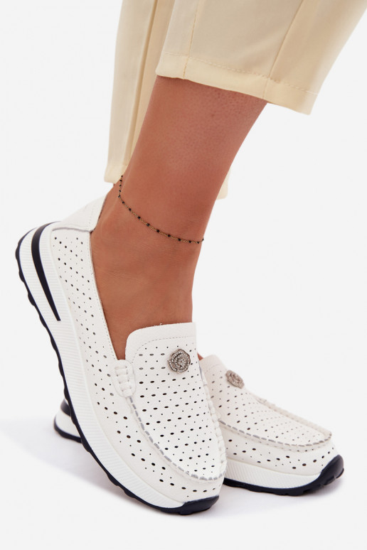 su aužūro elementais moteriški mokasinaisuĮjungtaturalnej Skóry baltos spalvos Kemela