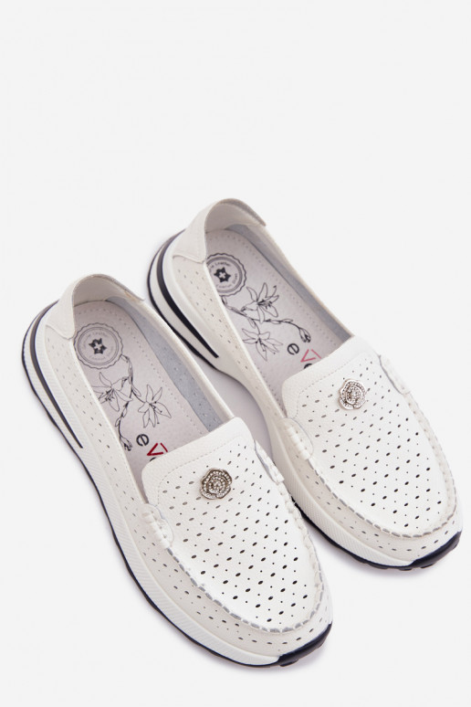 su aužūro elementais moteriški mokasinaisuĮjungtaturalnej Skóry baltos spalvos Kemela