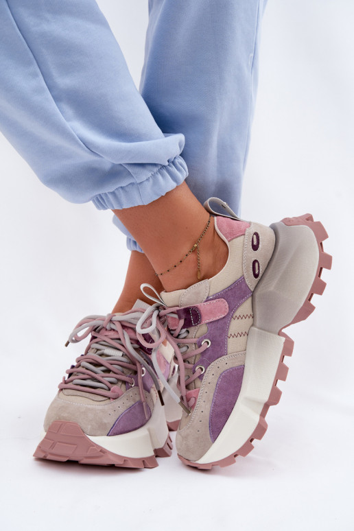 Oda iš zomšos Sneakers modelio batai Moteriškas GOE TT2N4026 Violetinės spalvos