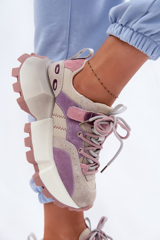 Oda iš zomšos Sneakers modelio batai Moteriškas GOE TT2N4026 Violetinės spalvos