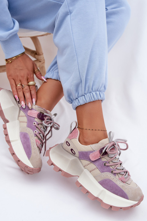 Oda iš zomšos Sneakers modelio batai Moteriškas GOE TT2N4026 Violetinės spalvos