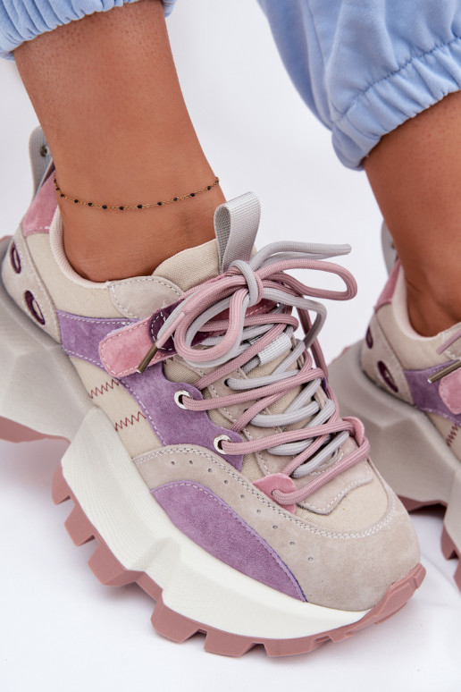 Oda iš zomšos Sneakers modelio batai Moteriškas GOE TT2N4026 Violetinės spalvos