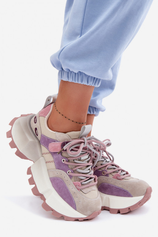 Oda iš zomšos Sneakers modelio batai Moteriškas GOE TT2N4026 Violetinės spalvos