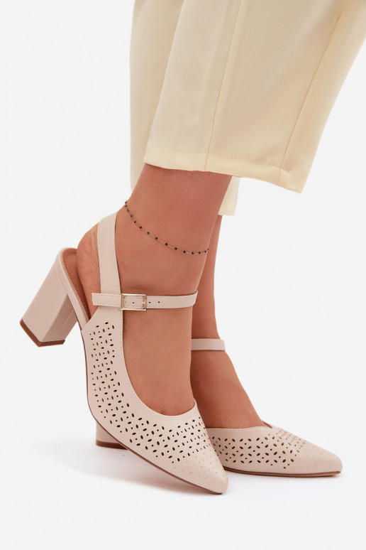 Ažūrinės basutės su kulniukais Sergio Leone SK447 dramblio kaulo spalvos