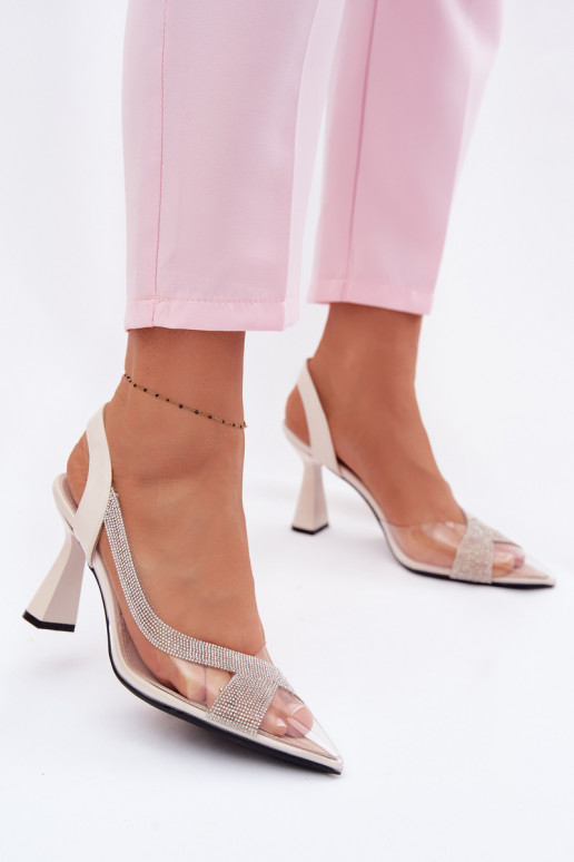 Perregimi basutės su tviskančiomis akutėmis su kulniukais Vinceza 62282 dramblio kaulo spalvos