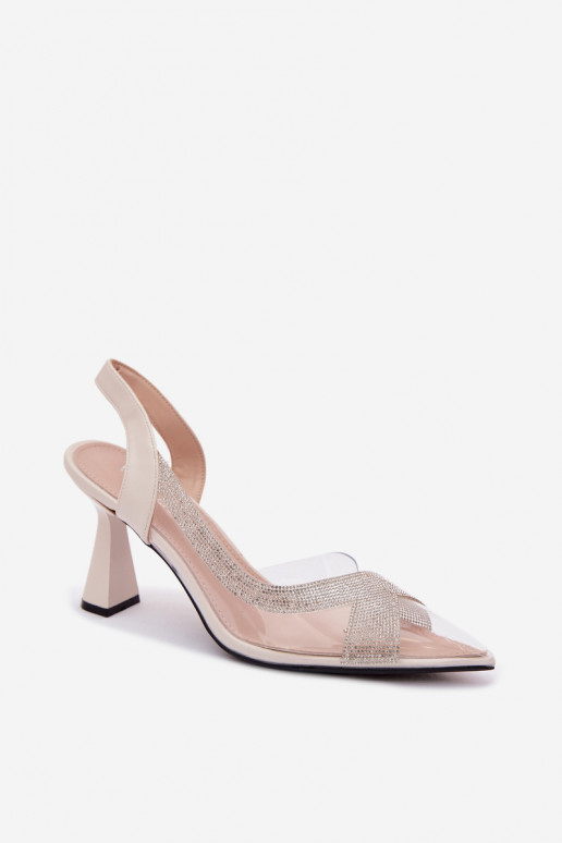 Perregimi basutės su tviskančiomis akutėmis su kulniukais Vinceza 62282 dramblio kaulo spalvos