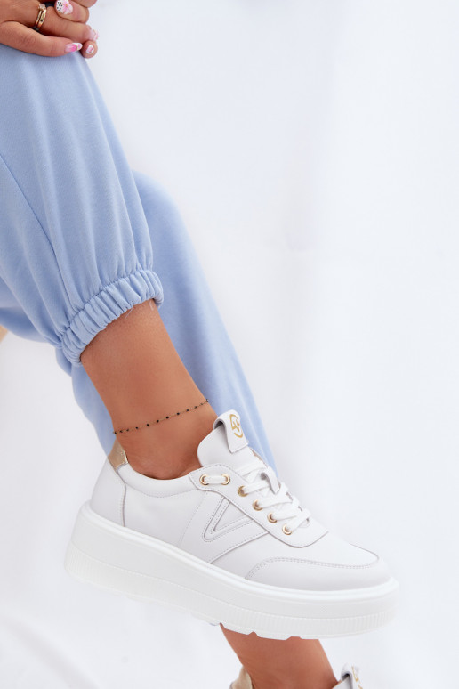 Odiniai moterų sporto batai su platforma Vinceza 39976 baltos spalvos