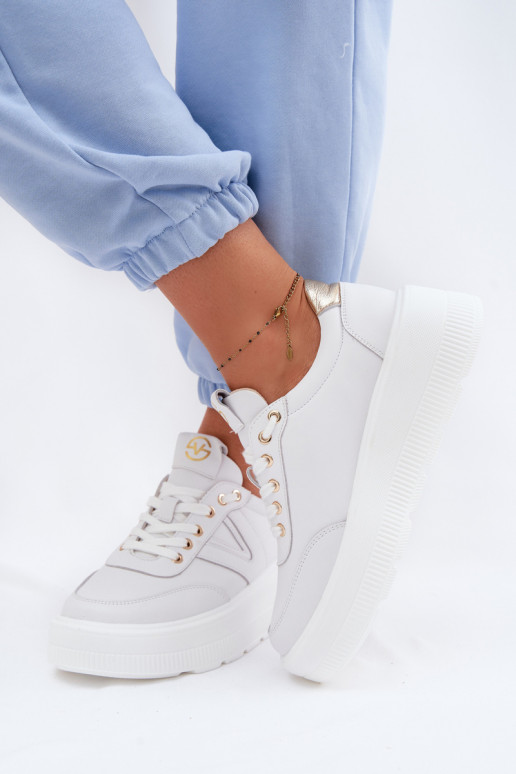 Odiniai moterų sporto batai su platforma Vinceza 39976 baltos spalvos