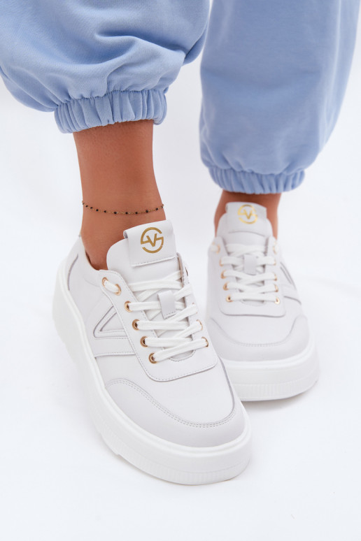Odiniai moterų sporto batai su platforma Vinceza 39976 baltos spalvos