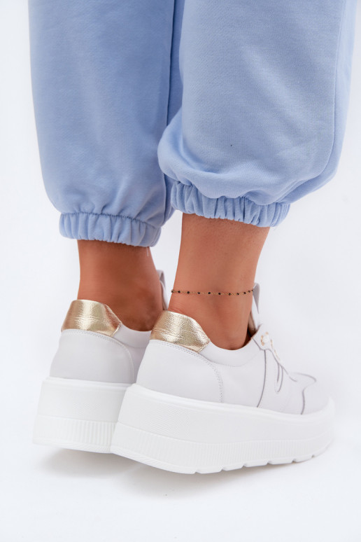 Odiniai moterų sporto batai su platforma Vinceza 39976 baltos spalvos