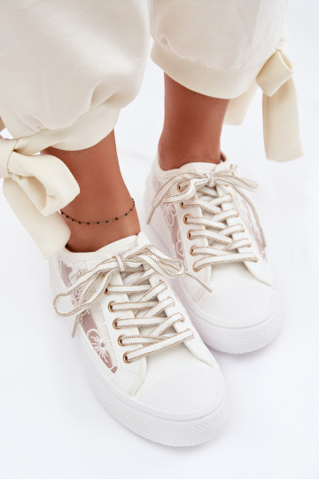 Laisvalaikio bateliai su nėriniais su platforma Lee Cooper LCIN-26-44-4480 baltos spalvos