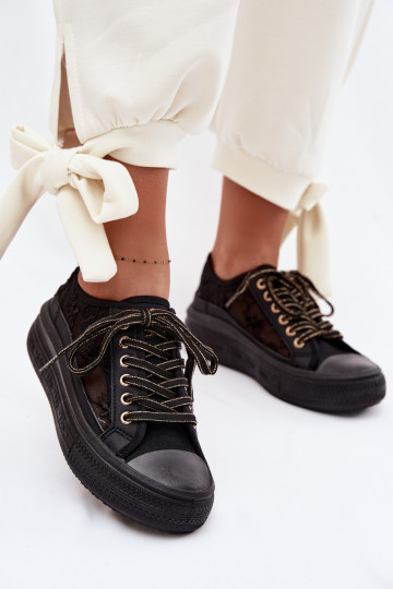 Laisvalaikio bateliai su nėriniais su platforma Lee Cooper LCIN-26-44-4479 juodos spalvos