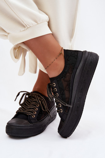 Laisvalaikio bateliai su nėriniais su platforma Lee Cooper LCIN-26-44-4479 juodos spalvos 2