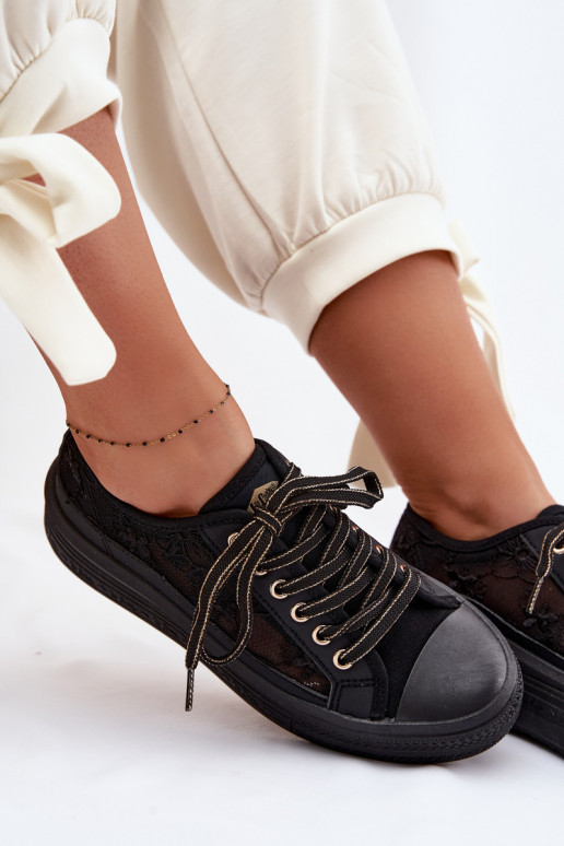 Laisvalaikio bateliai su nėriniais su platforma Lee Cooper LCIN-26-44-4479 juodos spalvos