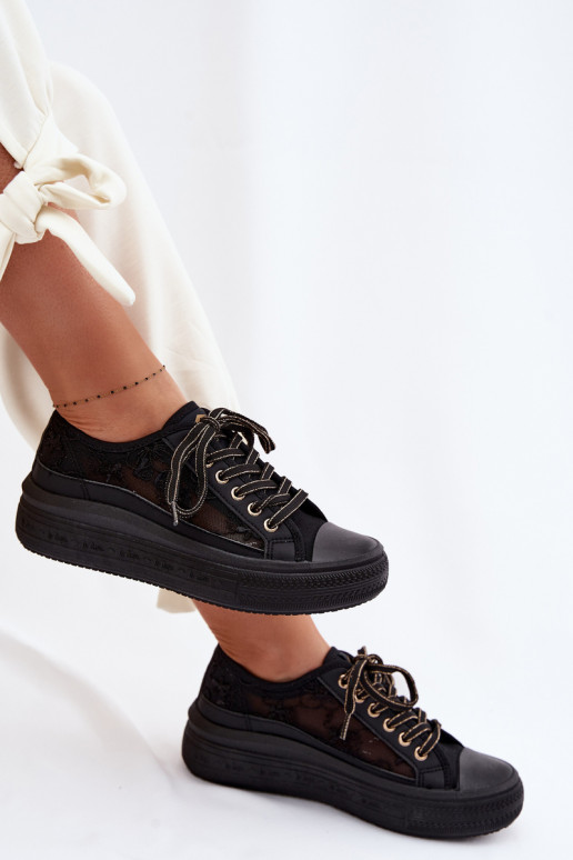 Laisvalaikio bateliai su nėriniais su platforma Lee Cooper LCIN-26-44-4479 juodos spalvos