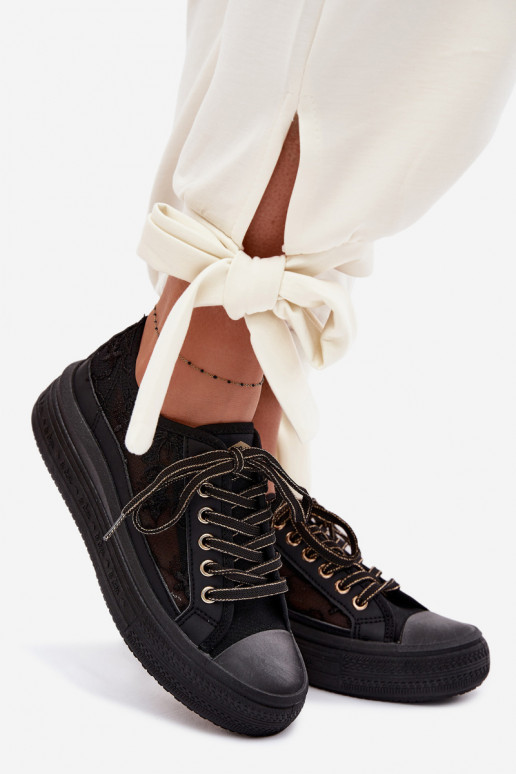 Laisvalaikio bateliai su nėriniais su platforma Lee Cooper LCIN-26-44-4479 juodos spalvos