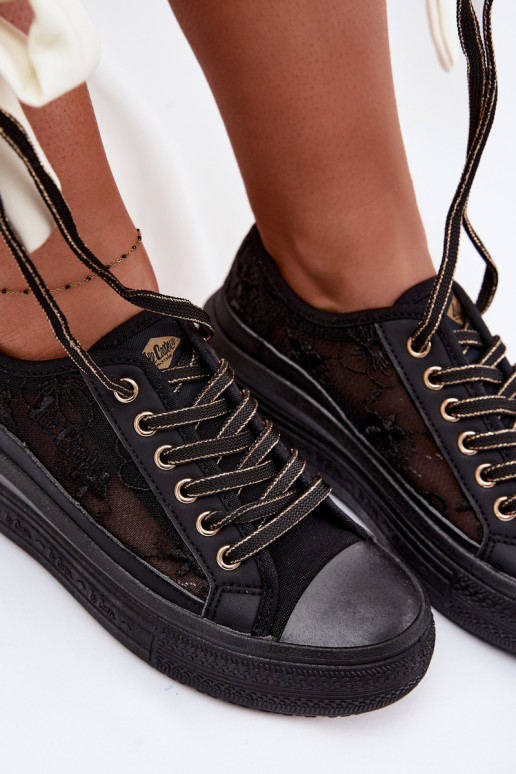 Laisvalaikio bateliai su nėriniais su platforma Lee Cooper LCIN-26-44-4479 juodos spalvos