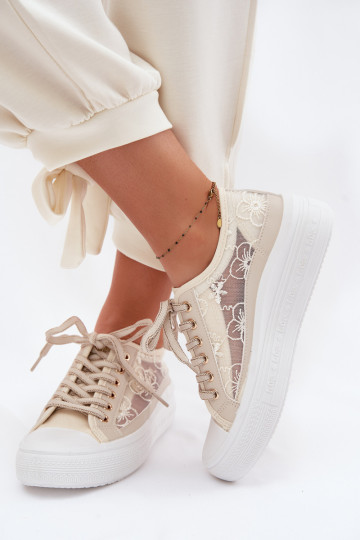 Laisvalaikio bateliai su nėriniais su platforma Lee Cooper LCIN-26-44-4481 smėlio spalvos