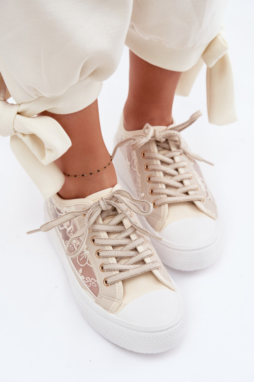 Laisvalaikio bateliai su nėriniais su platforma Lee Cooper LCIN-26-44-4481 smėlio spalvos