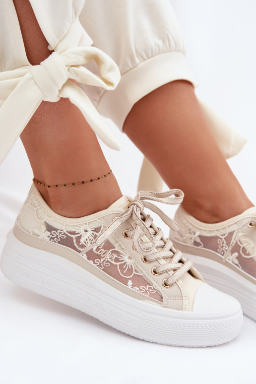 Laisvalaikio bateliai su nėriniais su platforma Lee Cooper LCIN-26-44-4481 smėlio spalvos