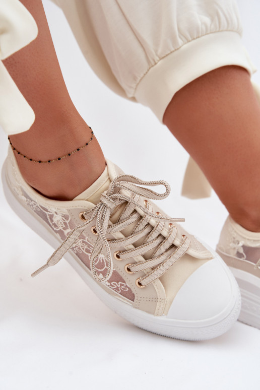 Laisvalaikio bateliai su nėriniais su platforma Lee Cooper LCIN-26-44-4481 smėlio spalvos