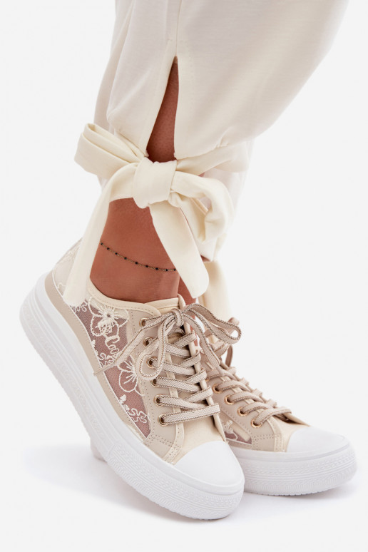 Laisvalaikio bateliai su nėriniais su platforma Lee Cooper LCIN-26-44-4481 smėlio spalvos