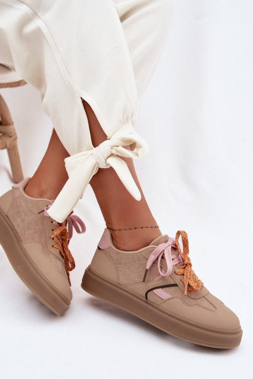 Sneakers modelio batai MoteriškassuPodĮójnymi SznuróĮkami rudos spalvos Relisa