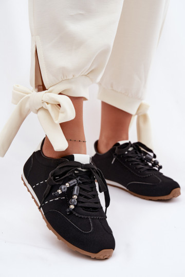 Sneakers modelio batai Moteriškos žemos su karoliukais juodos spalvos Galora 2
