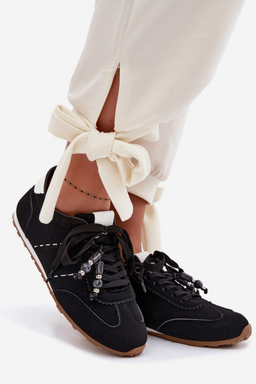 Sneakers modelio batai Moteriškos žemos su karoliukais juodos spalvos Galora