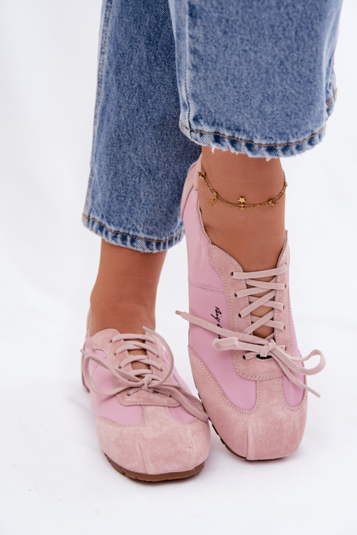 iš zomšos Sneakers modelio batai Žemos moteriškos Big Star TT274600 rožinės spalvos