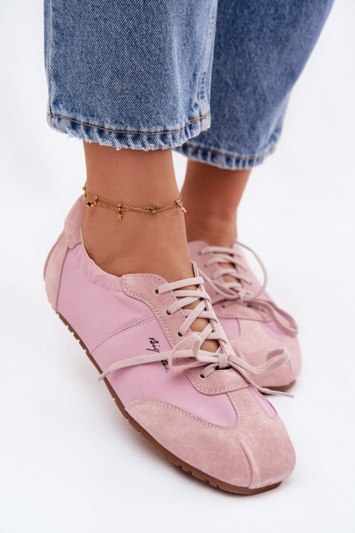 iš zomšos Sneakers modelio batai Žemos moteriškos Big Star TT274600 rožinės spalvos