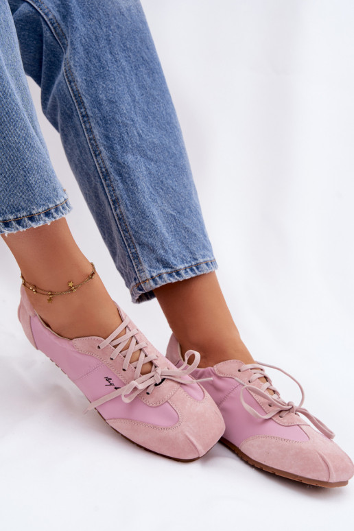 iš zomšos Sneakers modelio batai Žemos moteriškos Big Star TT274600 rožinės spalvos