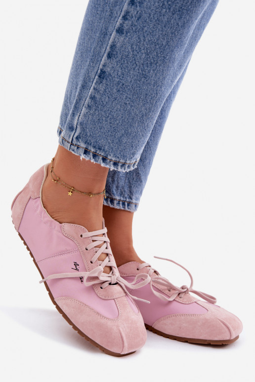 iš zomšos Sneakers modelio batai Žemos moteriškos Big Star TT274600 rožinės spalvos