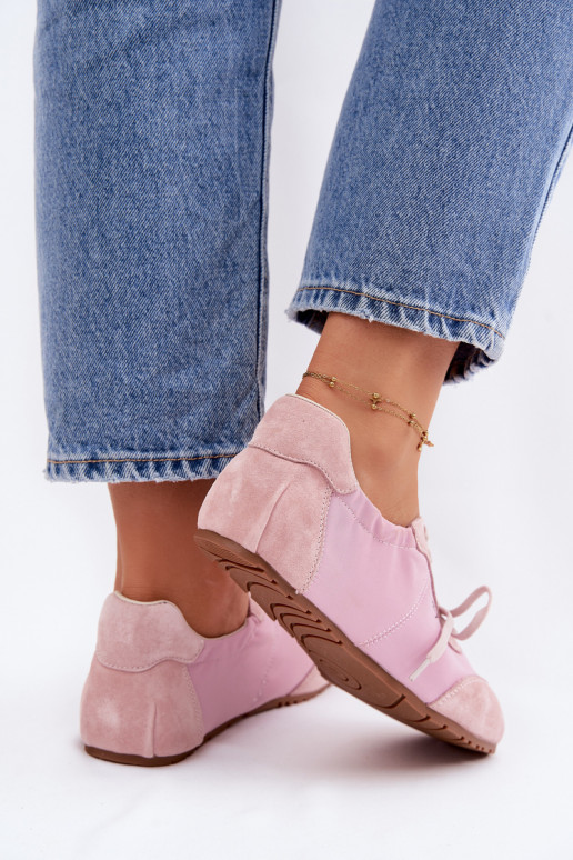 iš zomšos Sneakers modelio batai Žemos moteriškos Big Star TT274600 rožinės spalvos