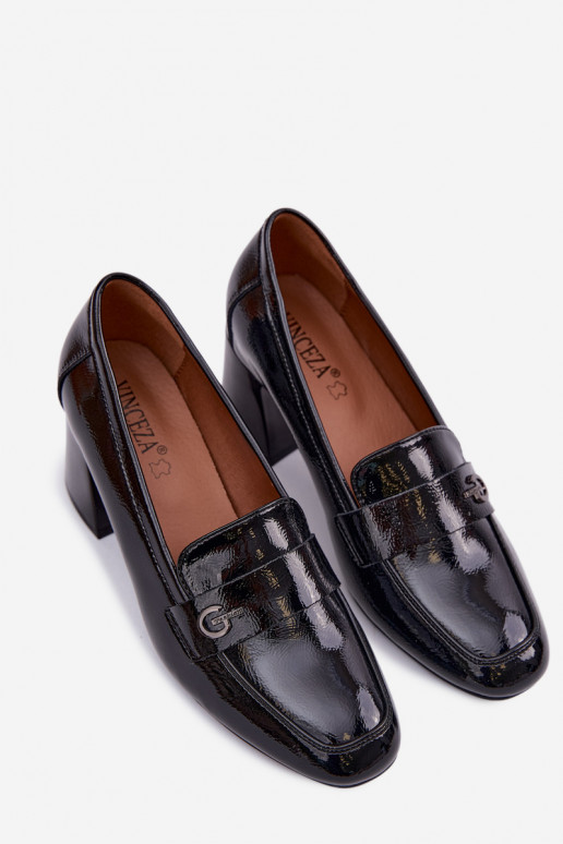 Lakuoti natūralios odos pusbačiai Moteriškas su kulniukais Vinceza 18119 juodos spalvos