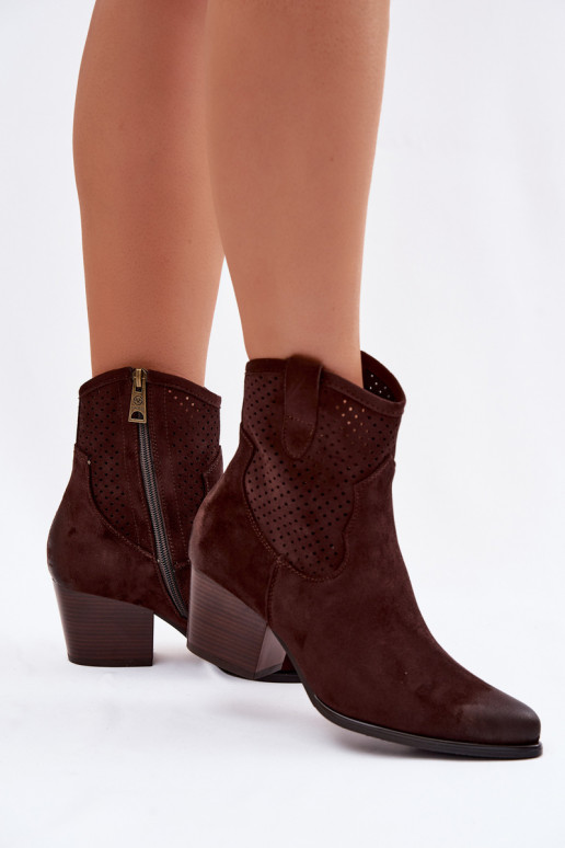 Ažūriniai aulinukai kaubojiško stiliaus Moteriškas su kulniukais Vinceza 58150 CzekoladoĮe