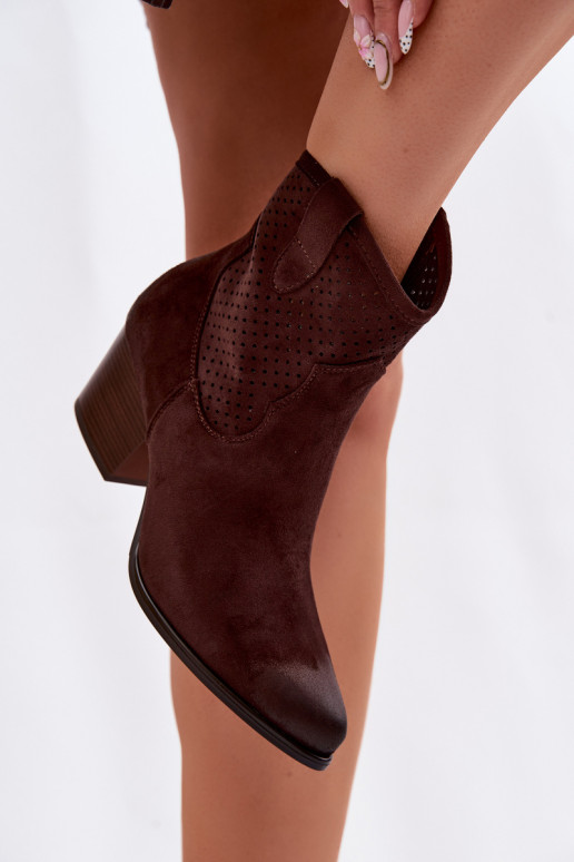 Ažūriniai aulinukai kaubojiško stiliaus Moteriškas su kulniukais Vinceza 58150 CzekoladoĮe