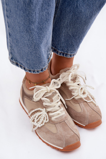 Oda iš zomšos Sneakers modelio batai Moteriškas Big Star TT274677 smėlio spalvos