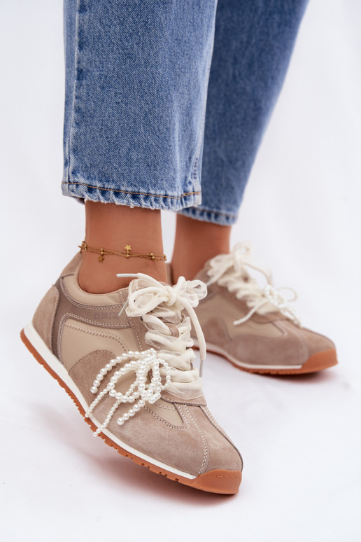 Oda iš zomšos Sneakers modelio batai Moteriškas Big Star TT274677 smėlio spalvos